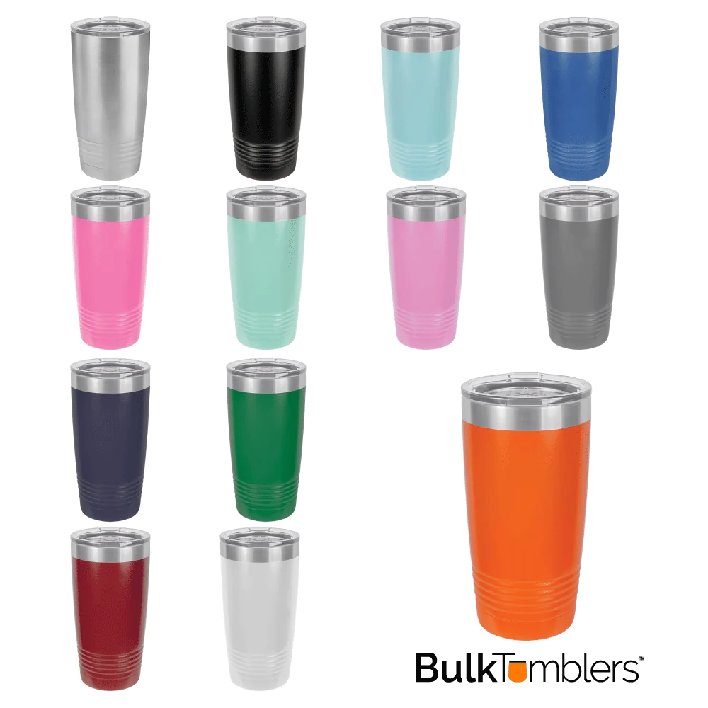 CASE of 24 - Blank 20 oz Stainless Steel Insulated SureGrip Tumblers with Lid