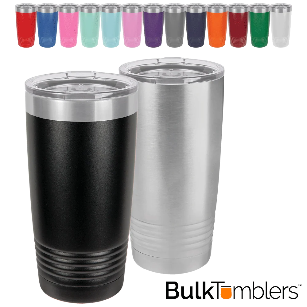 CASE of 24 - Blank 20 oz Stainless Steel Insulated SureGrip Tumblers with Lid
