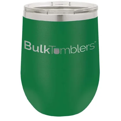 12 oz vinglas-tumbler med logo laserskåret på isolerede vinglas-tumblere i rustfrit stål + låg
