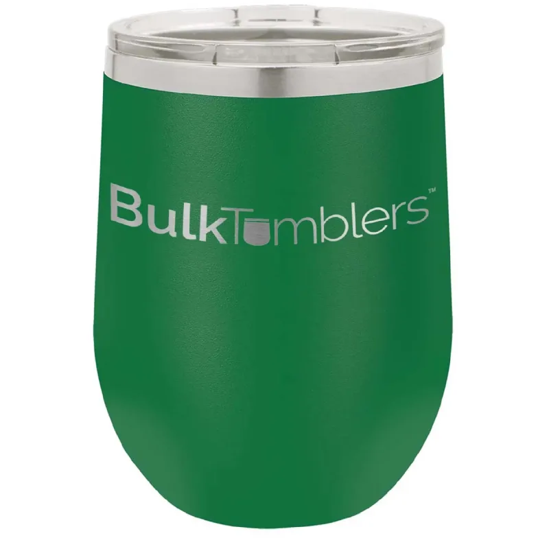 12 oz vinglas-tumbler med logo laserskåret på isolerede vinglas-tumblere i rustfrit stål + låg