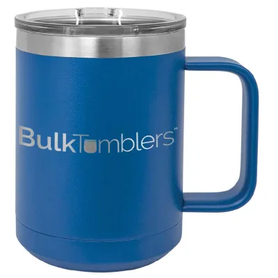 15 oz  Stainless Steel Insulated  Coffee Mug Personalized  Laser Engraved Logo Slider Lid