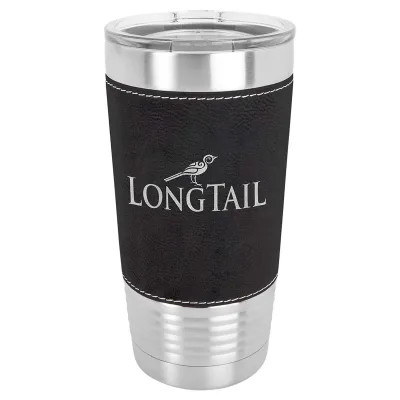 20 oz Faux Leather Personalized Tumbler -Logo Laser Engraved Insulated Stainless Steel + Lid