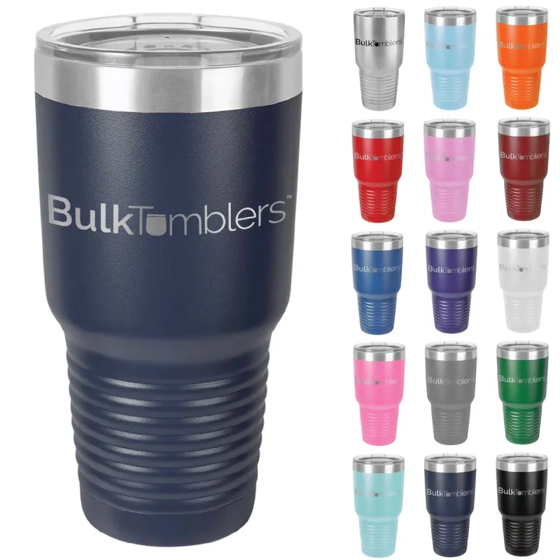 30 oz Promo Personalized Tumbler -16 colors- Logo Laser Engraved on Insulated Stainless Steel + Lid
