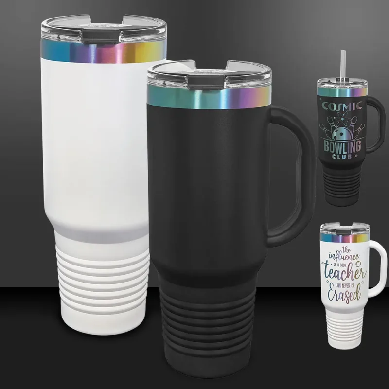 Kubki 40 oz z uchwytem i zatrzaskową pokrywką, powłoka jonowa -Mix & Match- Hurt personalizowany grawer lub nadruk logo w pełnym kolorze