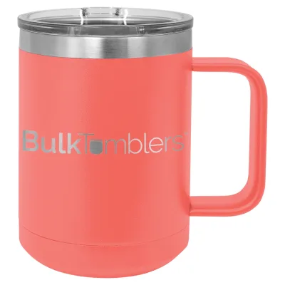 15 oz  Stainless Steel Insulated  Coffee Mug Personalized  Laser Engraved Logo Slider Lid