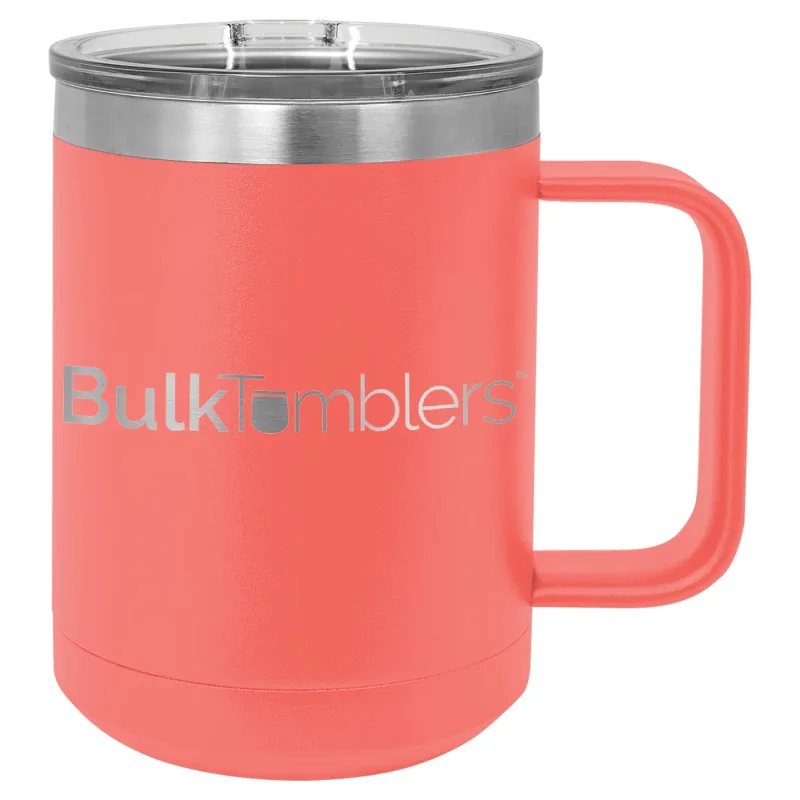 15 oz  Stainless Steel Insulated  Coffee Mug Personalized  Laser Engraved Logo Slider Lid