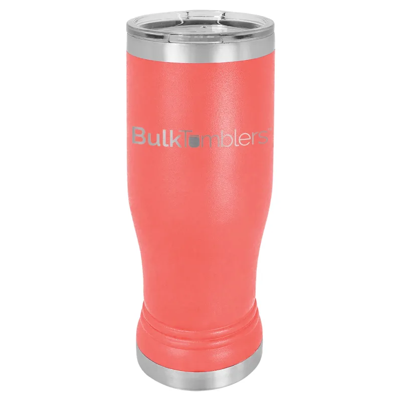 14 oz personlig ölglas-tumbler i rostfritt stål med gravyr av logotyp, isolerad, med lock
