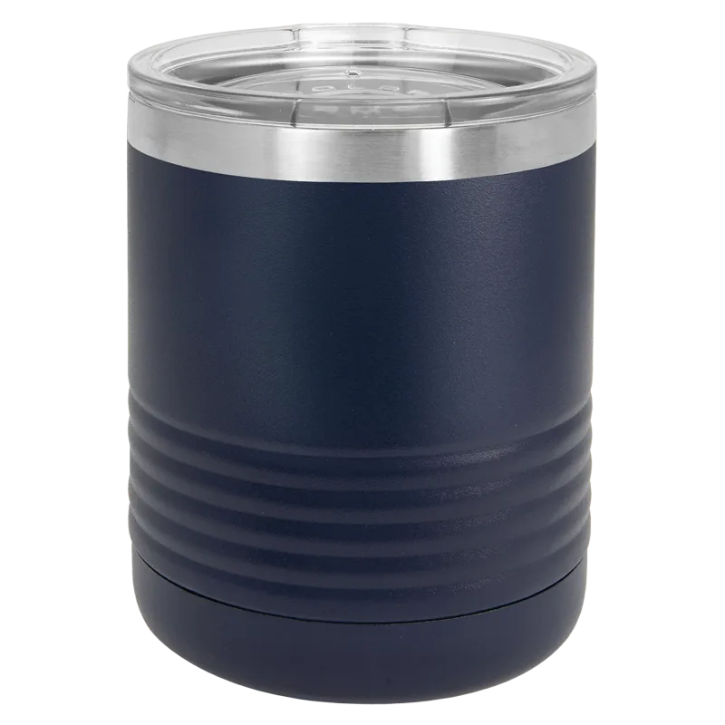 10 oz Lowball Whisky Glass med logo laserskåret på isolerede Rocks Tumblers i rustfrit stål + låg