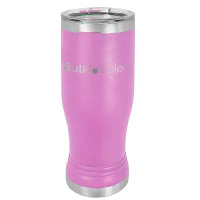 14 oz personlig ölglas-tumbler i rostfritt stål med gravyr av logotyp, isolerad, med lock