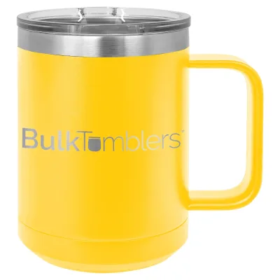 15 oz  Stainless Steel Insulated  Coffee Mug Personalized  Laser Engraved Logo Slider Lid