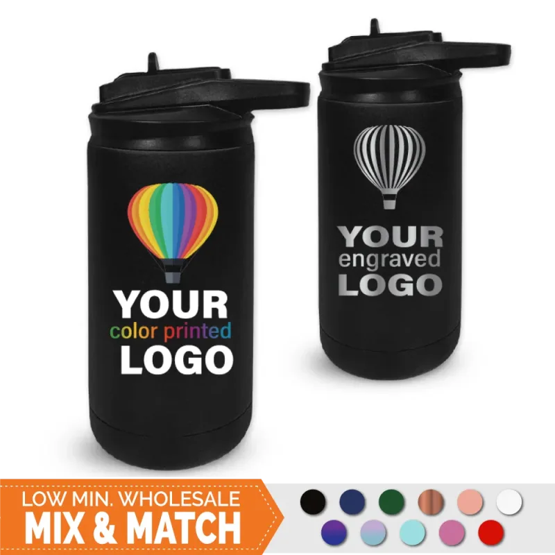 12 oz Insulated Sport Water Bottle with Matching Lid -Mix & Match- Bulk Wholesale Personalized Engraved or Full Color Print Logo