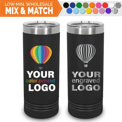 22 oz Skinny Promo Tumblers -Mix & Match- Grosir Massal dengan Logo Ukir atau Cetak Warna Penuh yang Dipersonalisasi