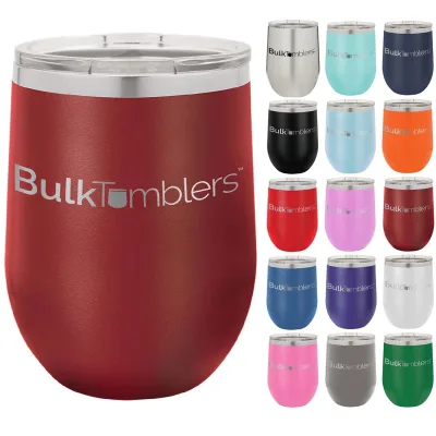 12 oz vinglas-tumbler med logo laserskåret på isolerede vinglas-tumblere i rustfrit stål + låg