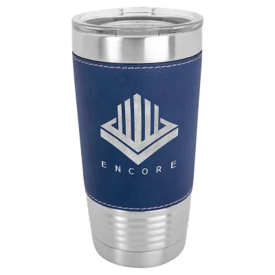 20 oz Faux Leather Personalized Tumbler -Logo Laser Engraved Insulated Stainless Steel + Lid