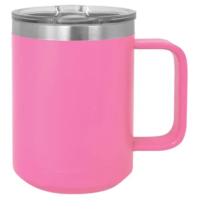 Taza de café de acero inoxidable con aislamiento de 15 oz, doble pared, recubrimiento en polvo (caja de 12)