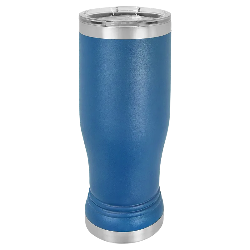Copo de cerveja pilsner em vidro de 14 oz em branco, aço inoxidável térmico + tampa