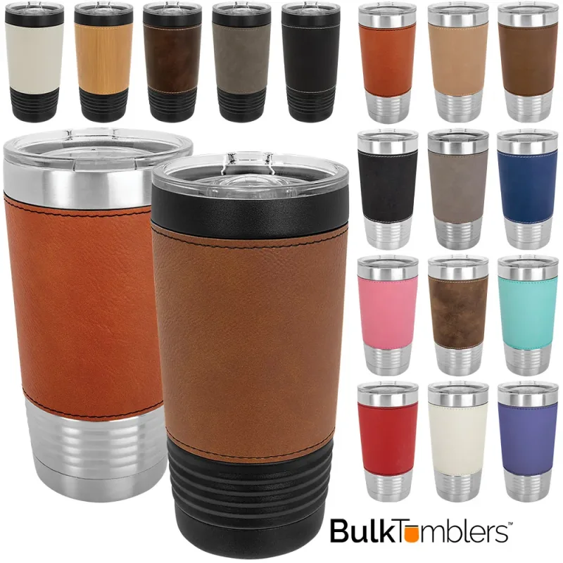 Blank 20 oz Leatherette Tumbler, Insulated Stainless Steel + Lid