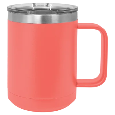 Taza de café de acero inoxidable con aislamiento de 15 oz, doble pared, recubrimiento en polvo (caja de 12)