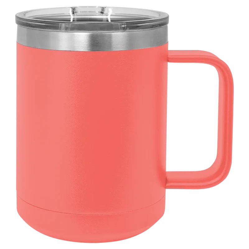 Taza de café de acero inoxidable con aislamiento de 15 oz, doble pared, recubrimiento en polvo (caja de 12)