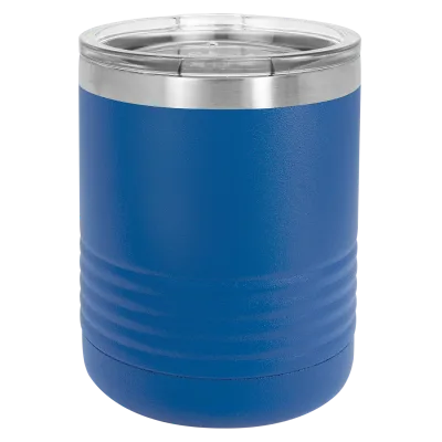 10 oz Lowball Whisky Glass med logo laserskåret på isolerede Rocks Tumblers i rustfrit stål + låg