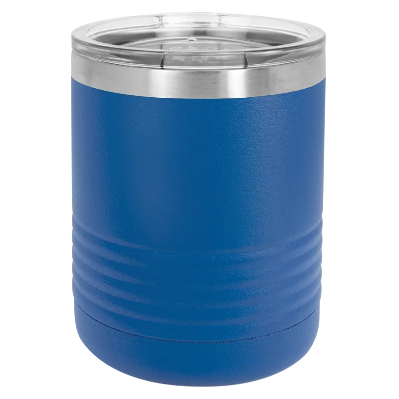 10 oz Lowball Whisky Glass med logo laserskåret på isolerede Rocks Tumblers i rustfrit stål + låg