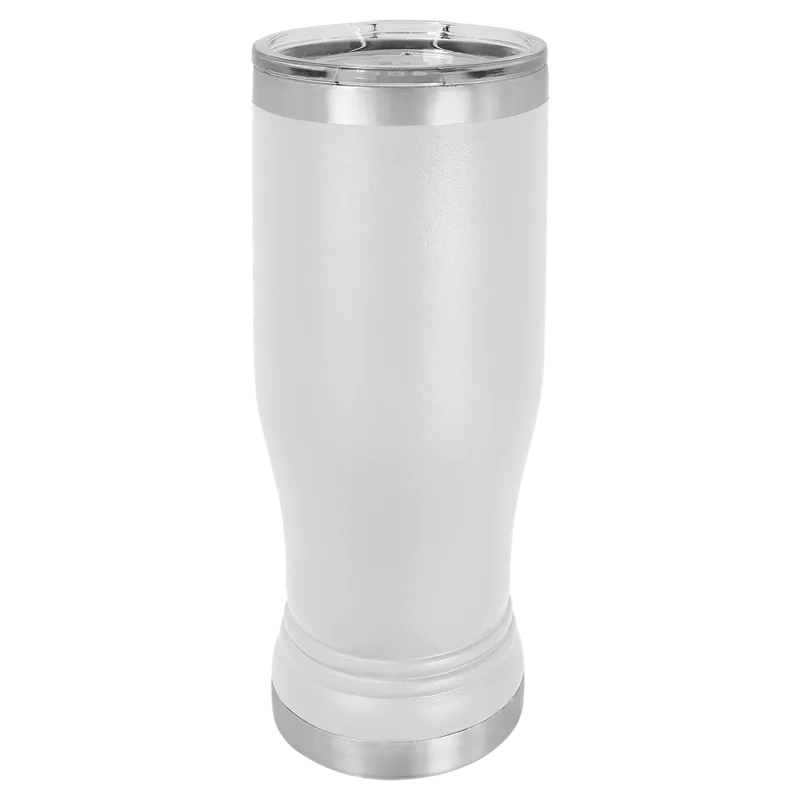 Copo de cerveja pilsner em vidro de 14 oz em branco, aço inoxidável térmico + tampa