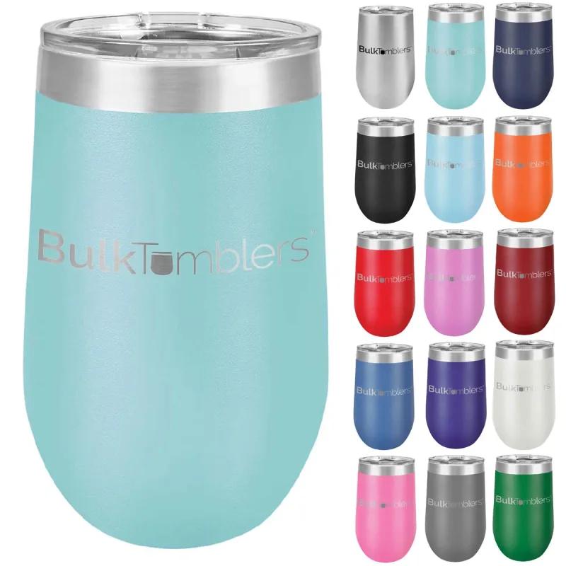 16 oz vinglas-tumbler med logo laserskåret på isolerede vinglas i rustfrit stål + låg