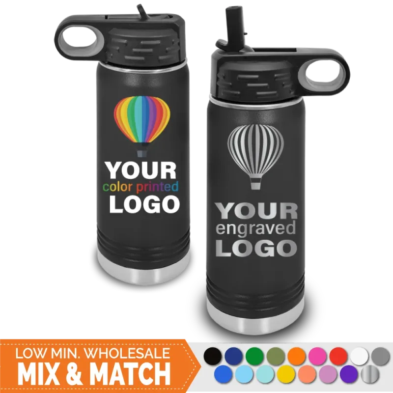 20 oz Insulated Sport Water Bottle -Mix & Match- Bulk Wholesale Personalized Engraved or Full Color Print Logo