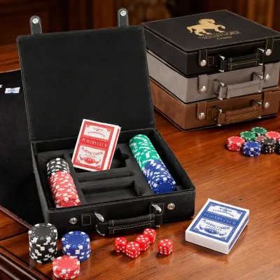 Laserable Leatherette 100 pc Poker Chip Set Case, Dice, and Cards