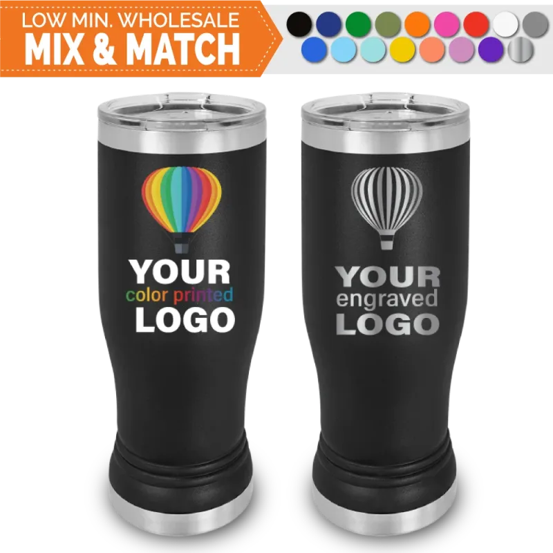 20 oz Promo Pilsner Beer Tumblers -Mix & Match- Bulk Wholesale Personalized Engraved or Full Color Print Logo