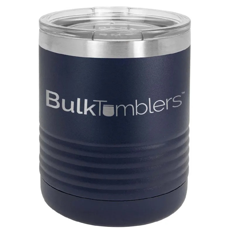 10 oz Lowball Whisky Glass med logo laserskåret på isolerede Rocks Tumblers i rustfrit stål + låg