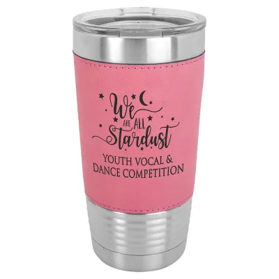 20 oz Faux Leather Personalized Tumbler -Logo Laser Engraved Insulated Stainless Steel + Lid