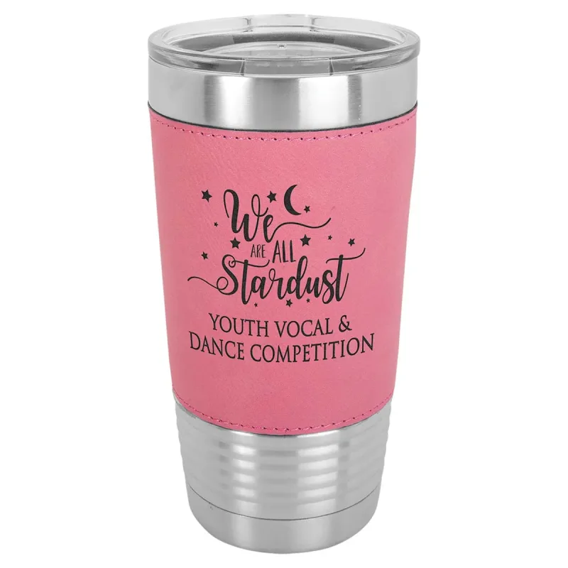 20 oz Faux Leather Personalized Tumbler -Logo Laser Engraved Insulated Stainless Steel + Lid