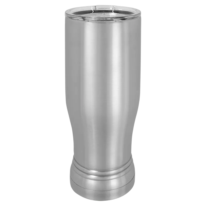 Copo de cerveja pilsner em vidro de 14 oz em branco, aço inoxidável térmico + tampa