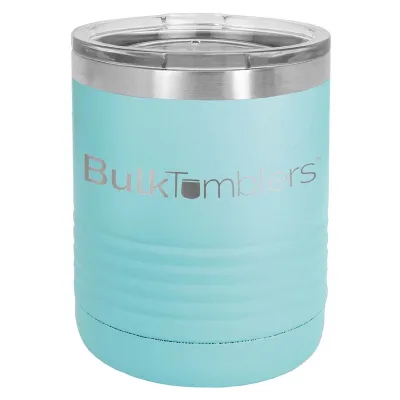 10 oz Lowball Whisky Glass med logo laserskåret på isolerede Rocks Tumblers i rustfrit stål + låg