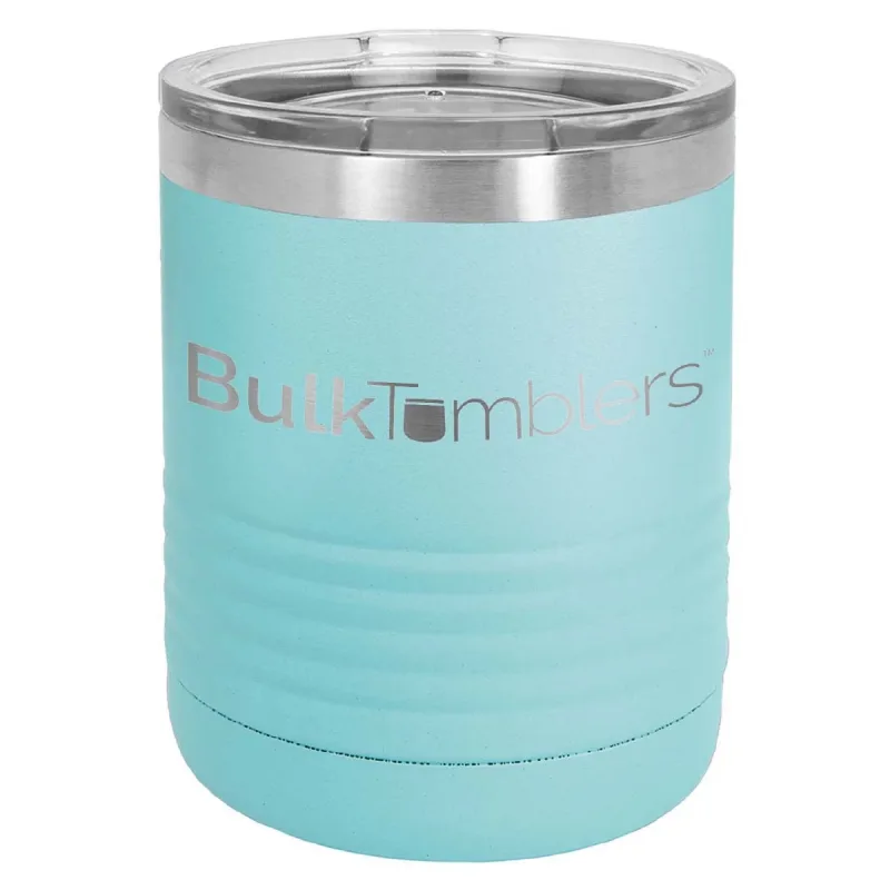 10 oz Lowball Whisky Glass med logo laserskåret på isolerede Rocks Tumblers i rustfrit stål + låg