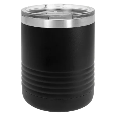 10 oz Lowball Whisky Glass med logo laserskåret på isolerede Rocks Tumblers i rustfrit stål + låg