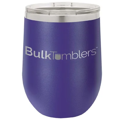 12 oz vinglas-tumbler med logo laserskåret på isolerede vinglas-tumblere i rustfrit stål + låg