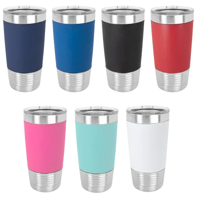 Case of 24 Blank 20 oz Silicone Tumblers, Insulated Stainless Steel + Lid