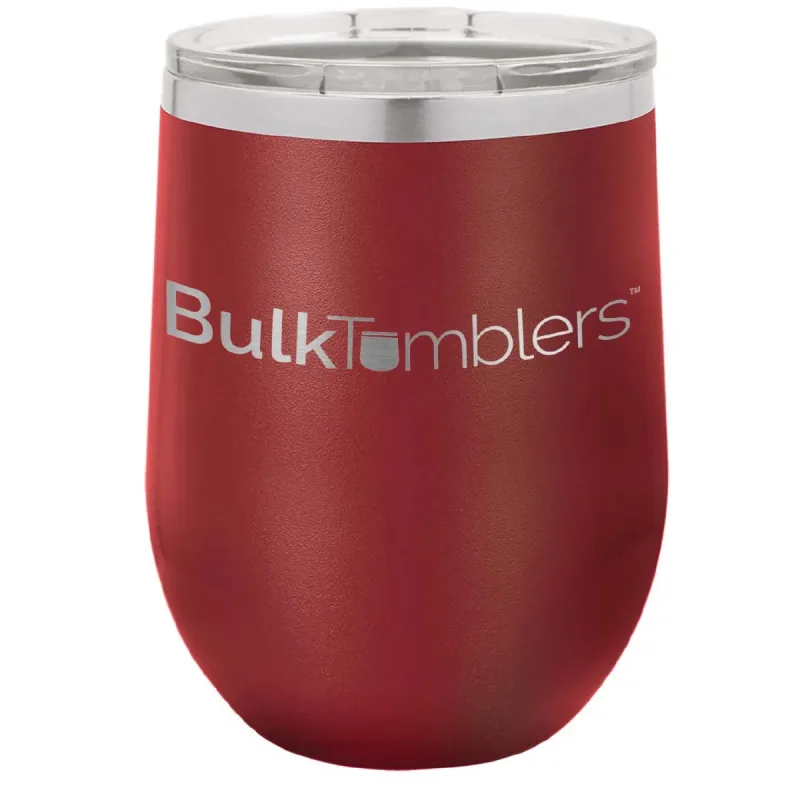 12 oz vinglas-tumbler med logo laserskåret på isolerede vinglas-tumblere i rustfrit stål + låg