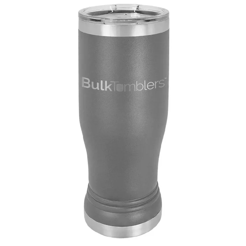 14 oz personlig ölglas-tumbler i rostfritt stål med gravyr av logotyp, isolerad, med lock