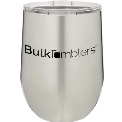 12 oz vinglas-tumbler med logo laserskåret på isolerede vinglas-tumblere i rustfrit stål + låg
