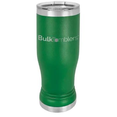 14 oz personlig ölglas-tumbler i rostfritt stål med gravyr av logotyp, isolerad, med lock