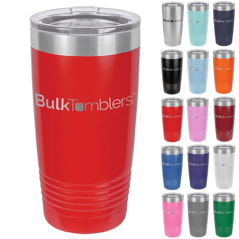 20 oz Promo Personalized Tumbler -16 colors- Logo Laser Engraved on Insulated Stainless Steel + Lid