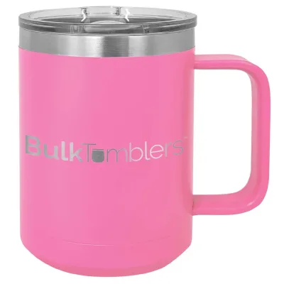 15 oz  Stainless Steel Insulated  Coffee Mug Personalized  Laser Engraved Logo Slider Lid