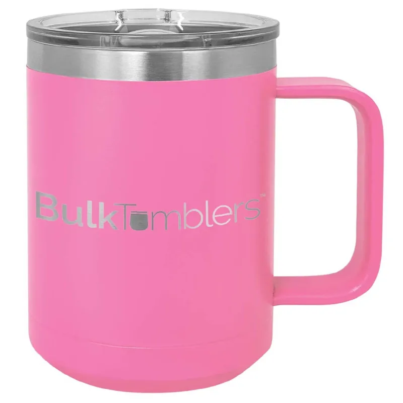 15 oz  Stainless Steel Insulated  Coffee Mug Personalized  Laser Engraved Logo Slider Lid