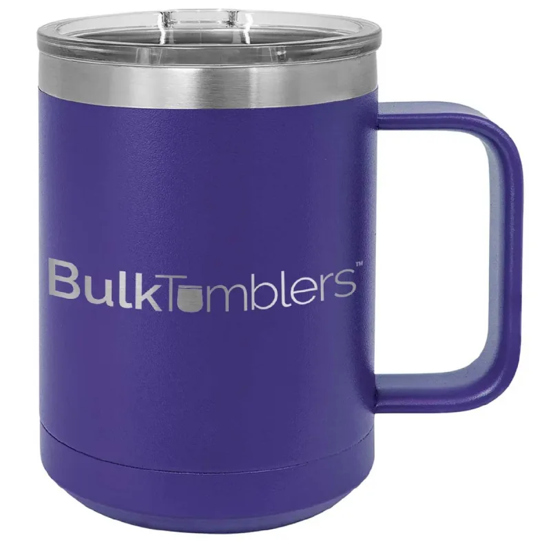 15 oz  Stainless Steel Insulated  Coffee Mug Personalized  Laser Engraved Logo Slider Lid