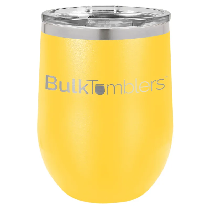 12 oz vinglas-tumbler med logo laserskåret på isolerede vinglas-tumblere i rustfrit stål + låg