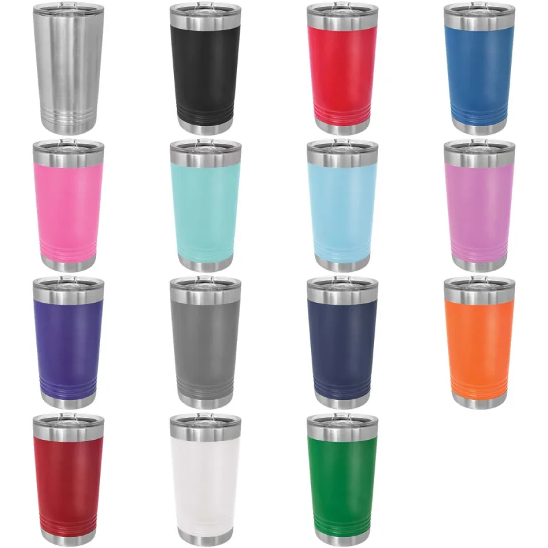24개 케이스 - 블랭크 16 oz 핀트 글라스 스테인리스 스틸 보온 SureGrip 텀블러 (뚜껑 포함)