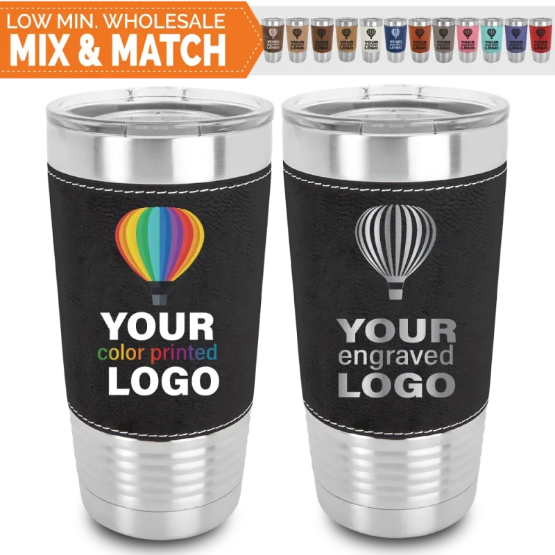Gobelets 20 oz en similicuir (faux cuir) - Mix & Match - Vente en gros personnalisable gravure ou impression logo couleur